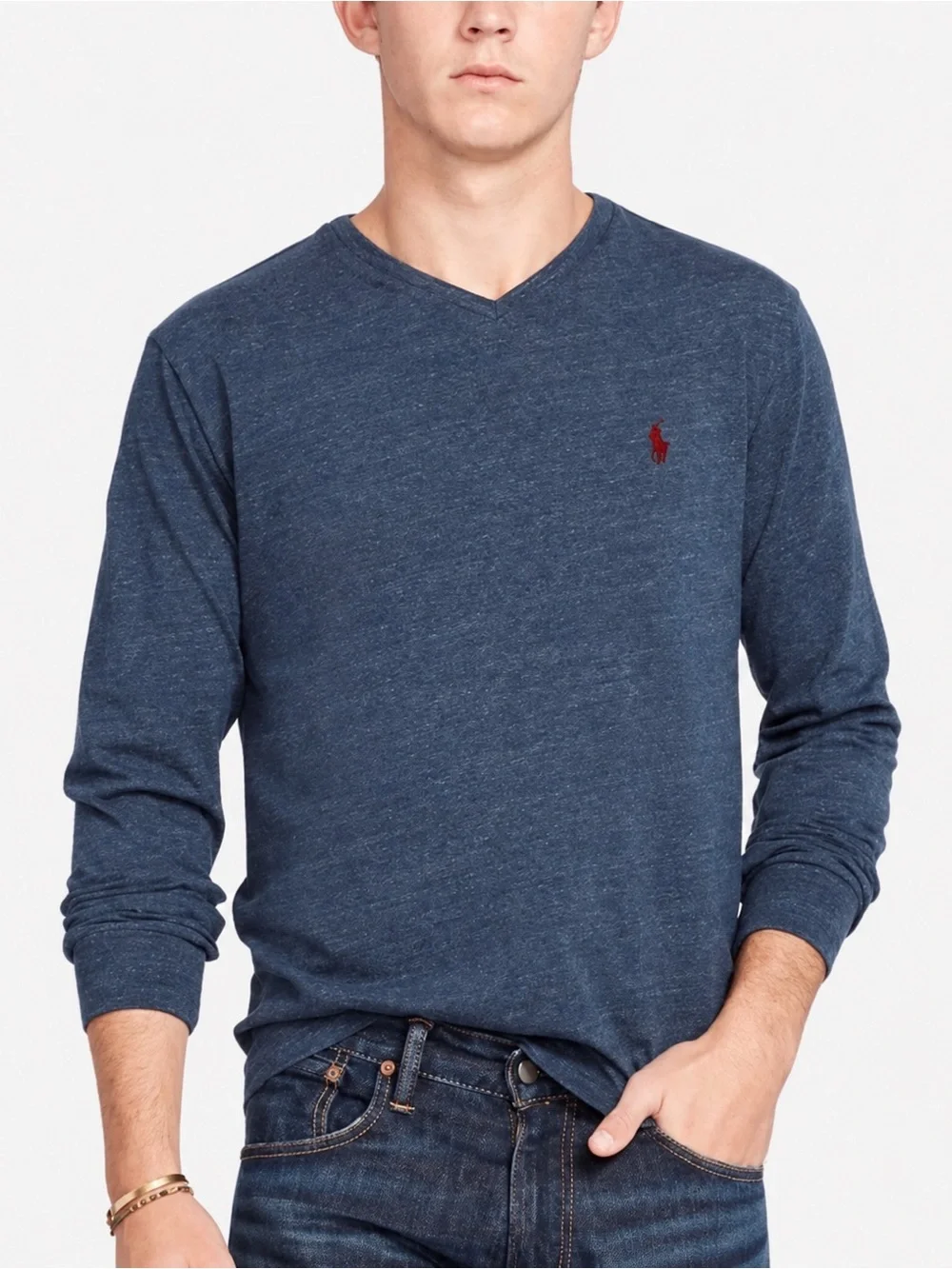 Polo Ralph Lauren Men’s Medium Heather Navy V-Neck Long Sleeve T-Shirt